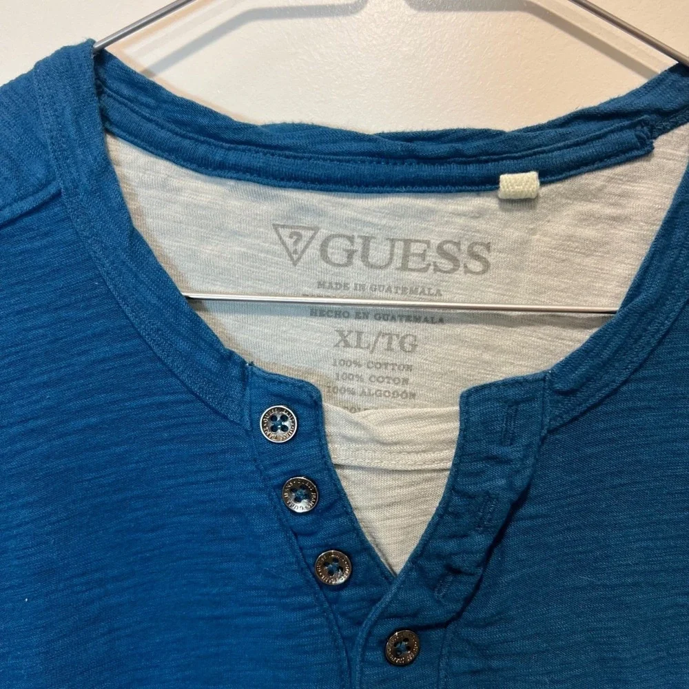 Guess Mens Henley Shirt Slub Knit Pocket Blue XL - Picture 3 of 8
